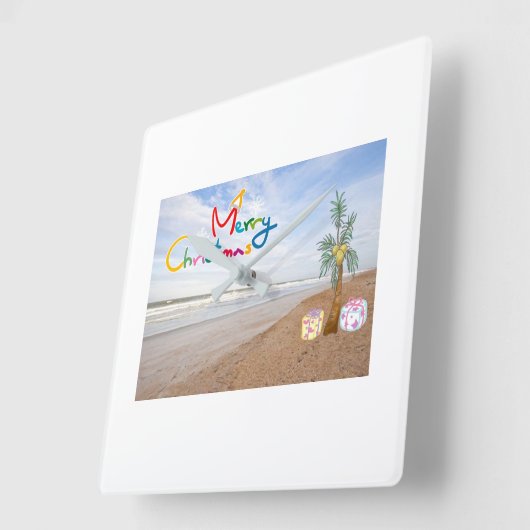 **ビーチのクリスマス** スクエア壁時計 (傾斜)