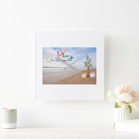 **ビーチのクリスマス** スクエア壁時計 (ホーム)