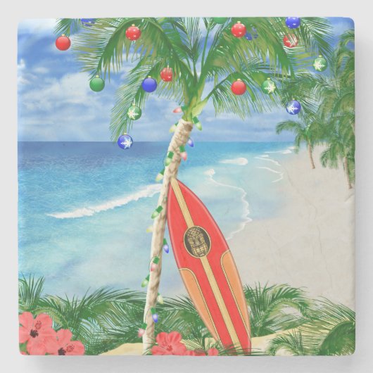 ビーチのクリスマス ストーンコースター (正面)
