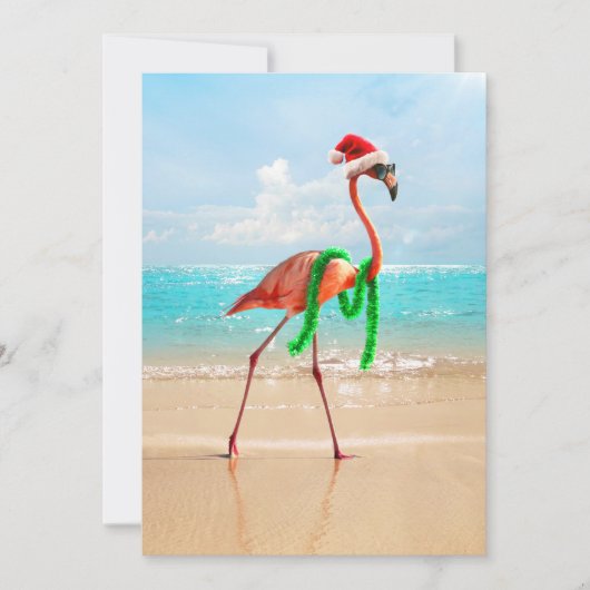 ビーチのクリスマス フラミンゴ 招待状 (正面)
