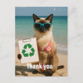 ビーチのクリーンアップサンキューカード猫好き ポストカード (正面)