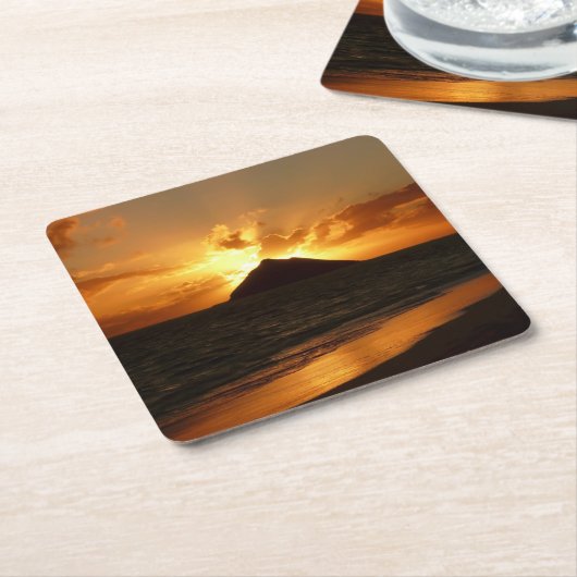 ビーチのコースターのハワイの日の出 スクエアペーパーコースター (アングル)