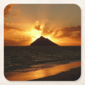 ビーチのコースターのハワイの日の出 スクエアペーパーコースター (正面)