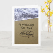 ビーチのサインが**にハッピーバースデーする** カード (黄色い花)