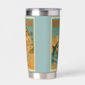 ビーチのサメ釣り ピンアップ レトロな沿岸アート 保温保冷タンブラー (左面)