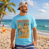 ビーチのサメ釣り ピンアップ レトロな海岸生活 Tシャツ