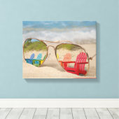 ビーチのサングラスでの椅子の反射 キャンバスプリント (インサイチュ (ウッドフロア))