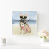 ビーチのサングラスのホットドッグ|の子犬 スクエア壁時計 (ホーム)