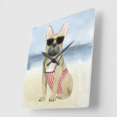 ビーチのサングラスのホットドッグ|の子犬 スクエア壁時計 (傾斜)