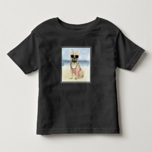 ビーチのサングラスのホットドッグ の子犬 トドラーTシャツ