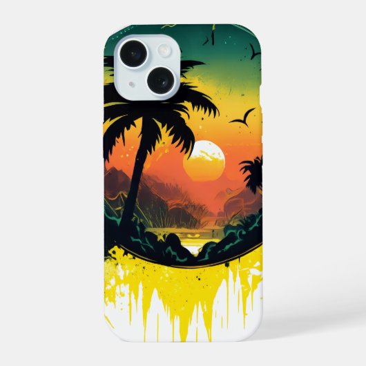 ビーチのサンセット iPhone 15 カバー (裏面)