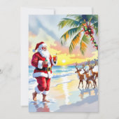 ビーチのサンタとトナカイのクリスマス シーズンカード (正面)