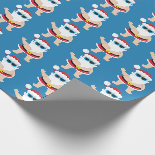 ビーチのサンタのお祝いの休日はパーティーの覆いをタイルを張りました ラッピングペーパー (角)