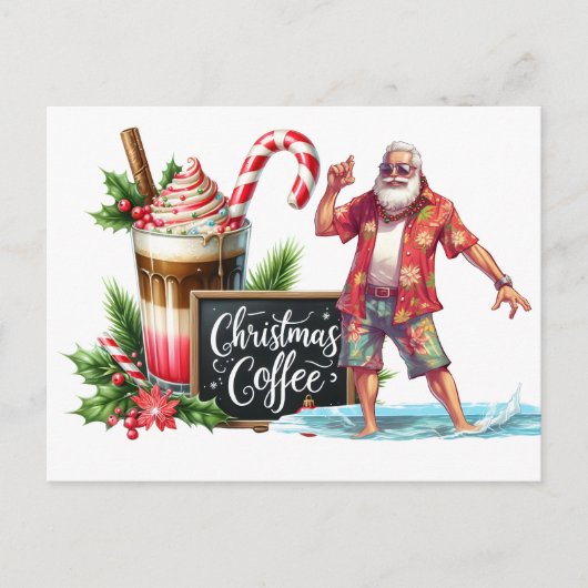 ビーチのサンタクロースで7月のクリスマス ポストカード (正面)