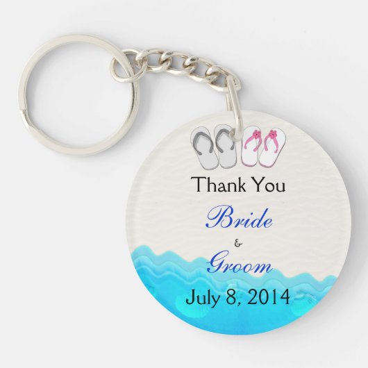 ビーチのサンダルの結婚は感謝していしています キーホルダー (正面)