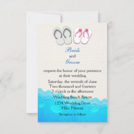 ビーチのサンダルの結婚式招待状 招待状
