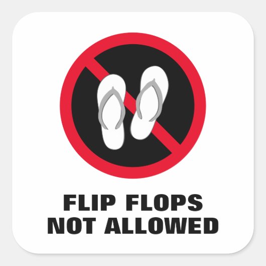 ビーチのサンダルは許可されていないサインのステッカー スクエアシール (正面)