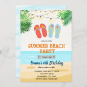 ビーチのサンダル誕生日パーティー 招待状 (正面/裏面)