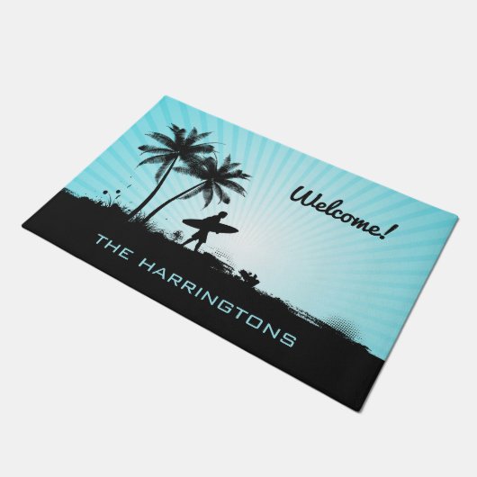 ビーチのサーファーの名前をカスタムするのドア・マット ドアマット (アングル)