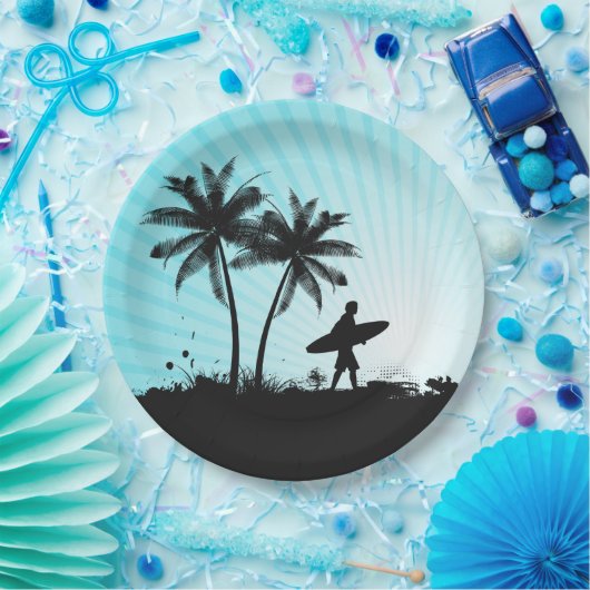ビーチのサーファーの紙皿 ペーパープレート (パーティー)