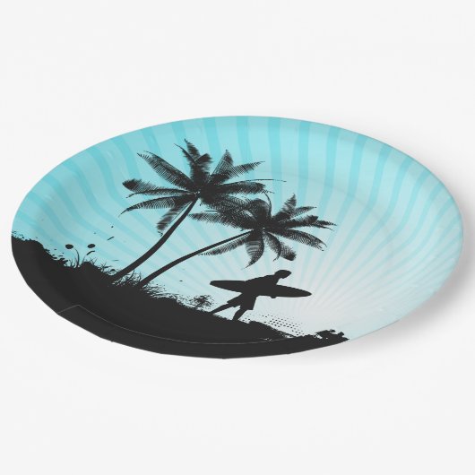 ビーチのサーファーの紙皿 ペーパープレート (アングル)