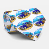 ビーチのサーフボードとの青いWoodie ネクタイ (ロール)