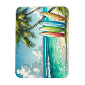 ビーチのサーフボード水彩画とインク マグネット (縦)