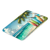 ビーチのサーフボード水彩画とインク マグネット (左側)