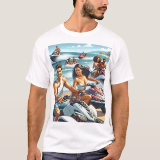 ビーチのジェットスキーとATV Tシャツ