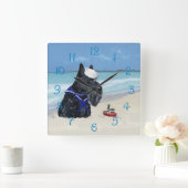 ビーチのスコッチテリア スクエア壁時計 (ホーム)