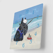 ビーチのスコッチテリア スクエア壁時計 (傾斜)