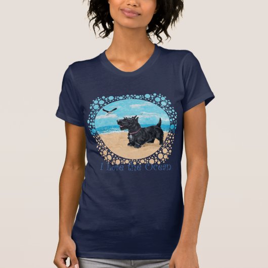 ビーチのスコティッシュテリア Tシャツ (正面)