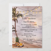 ビーチのストリングライトの結婚式後パーティー招待状 招待状 (正面)