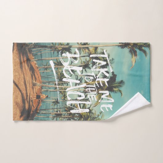 ビーチのタイポグラフィの写真テンプレートに私を連れて行って下さい ハンドタオル (ハンドタオル)
