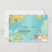 ビーチのテーマの結婚式のカメのヒトデ 出欠カード (正面)