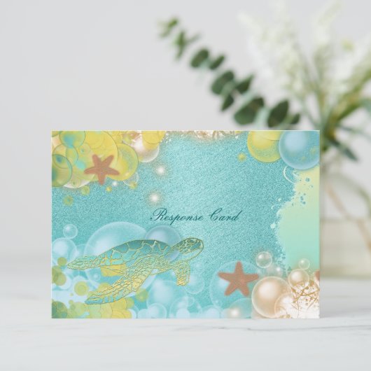 ビーチのテーマの結婚式のカメのヒトデ 出欠カード (スタンド正面)