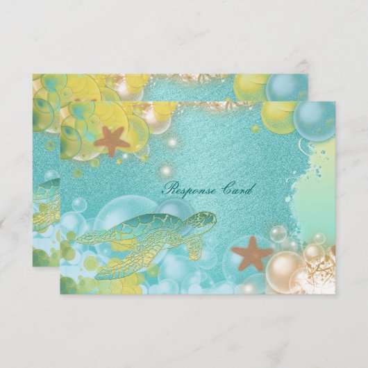 ビーチのテーマの結婚式のカメのヒトデ 出欠カード (正面/裏面)