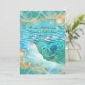 ビーチのテーマの結婚式のカメの青 招待状 (スタンド正面)