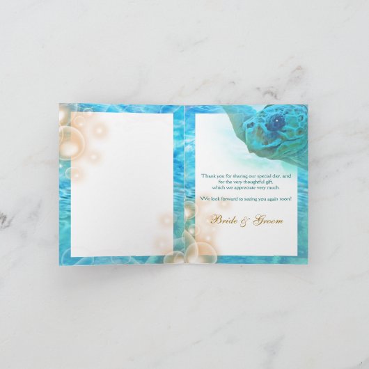 ビーチのテーマの結婚式のカメは"感謝していしています" サンキューカード (内部)