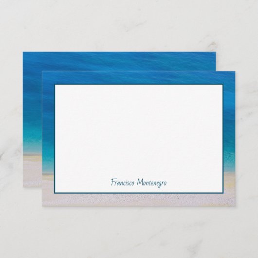 ビーチのテーマの青い海の海の装飾的な写真のシンプル サンキューカード (正面/裏面)