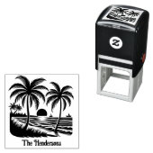 ビーチのトロピカルなヤシの木と夕焼けの名前 セルフインキングスタンプ (インサイチュ)