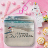 ビーチのトロピカルクリスマス雪だるま ペーパープレート (パーティー)