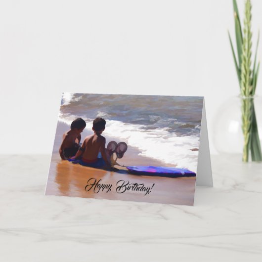 ビーチのハッピーバースデーの男の子 カード (正面)