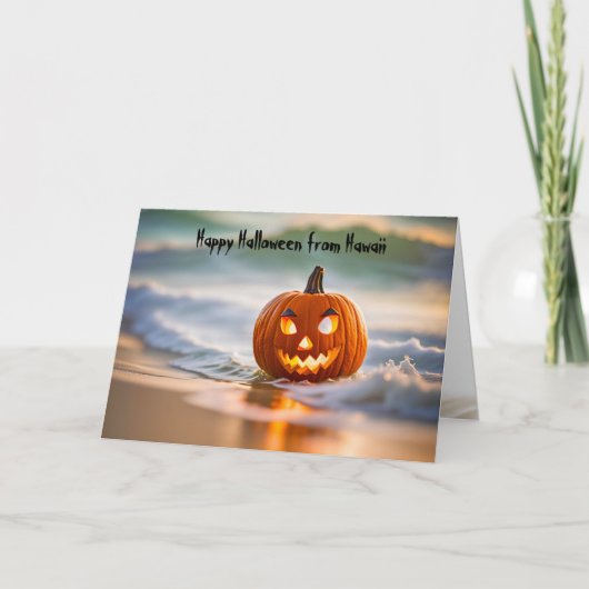 ビーチのハロウィンのかぼちゃランタン シーズンカード (正面)
