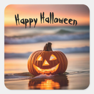 ビーチのハロウィン・ジャックオーランタン スクエアシール