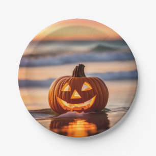 ビーチのハロウィン・ジャックオーランタン ペーパープレート