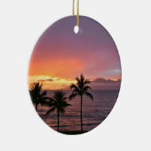 ビーチのハワイの熱帯日没 セラミックオーナメント (右)
