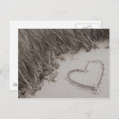 ビーチのハートのセピア色の郵便はがき ポストカード (正面/裏面)