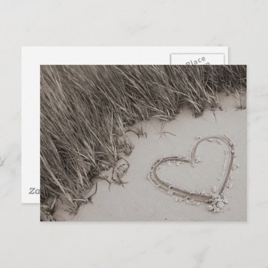 ビーチのハートのセピア色の郵便はがき ポストカード (正面/裏面)