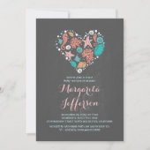 ビーチのハートの航海のな沿岸ベビーシャワー 招待状 (正面)